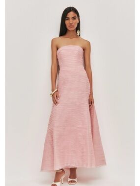 Aje Strapless Blush Pink Pleated Maxi Dress